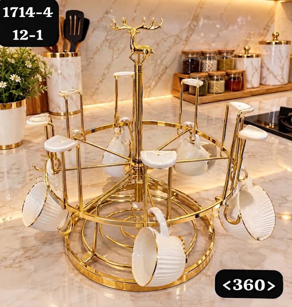 Porte-Tasses Rotatif 360° Doré Luxe
