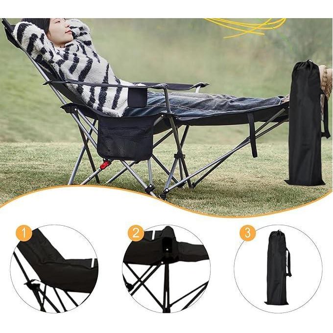 Chaise de Camping Pliable Inclinable avec Repose-Pieds et Porte-Gobelet