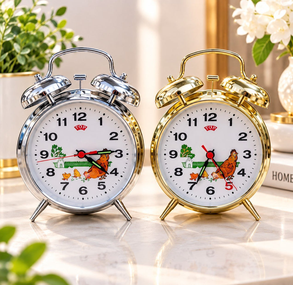 Réveil Matin Vintage à Double Cloche Motif Poule