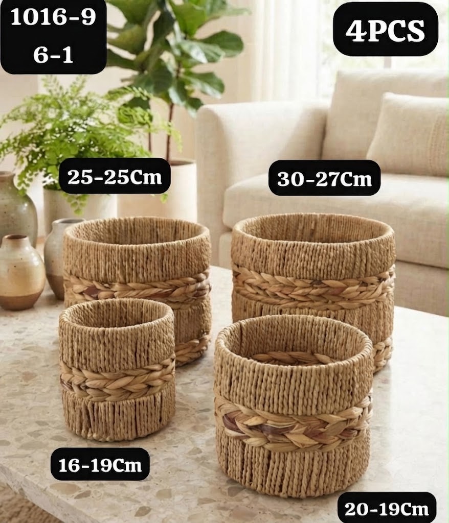 Set de 4 Paniers Ronds en Fibres Naturelles Tressées