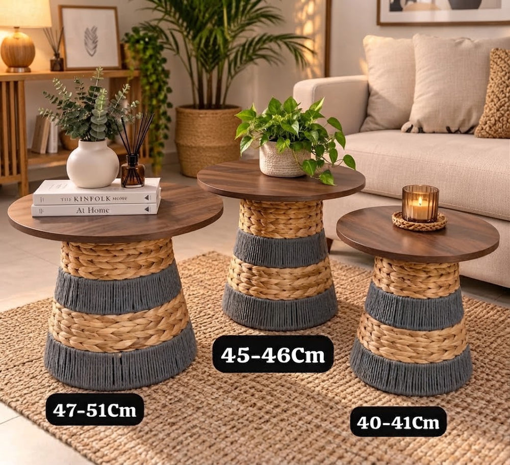 Set de 3 Tables Basses Gigognes Design Tressé Bicolore