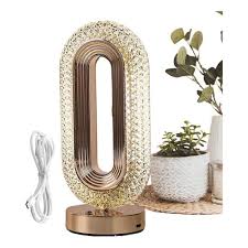 Lampe de Table LED Effet Cristal Ovale avec Finition Dorée