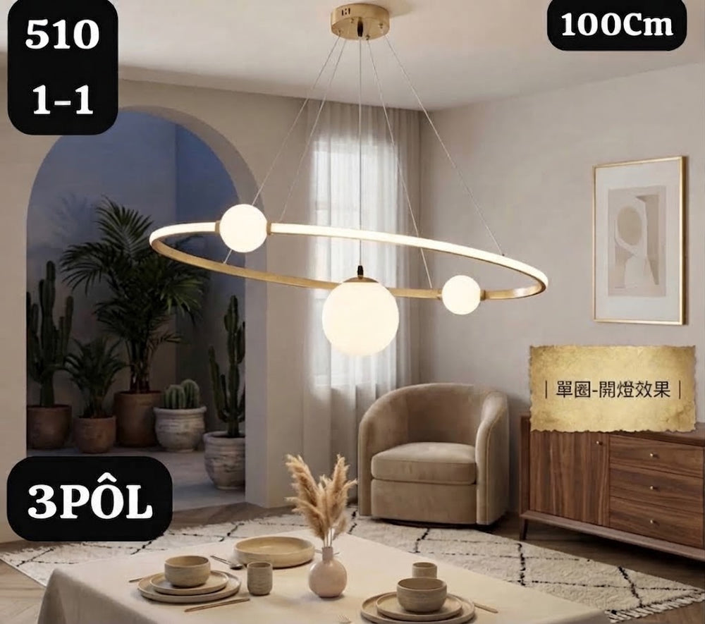 Lustre Suspension Ring Design Ring Doré avec Globes