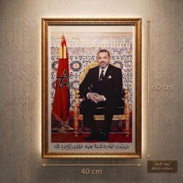 Portrait Officiel de Sa Majesté le Roi – Format 40x60 cm avec Cadre en Bois- Doré de Luxe