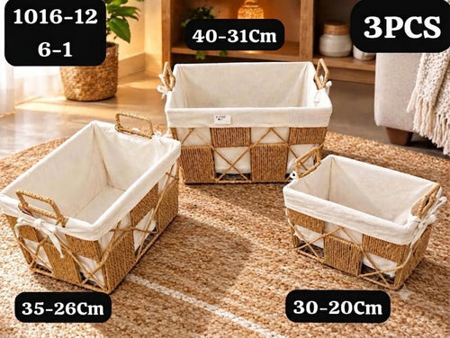 Set de 3 Paniers de Rangement Rectangulaires en Rotin Tressé