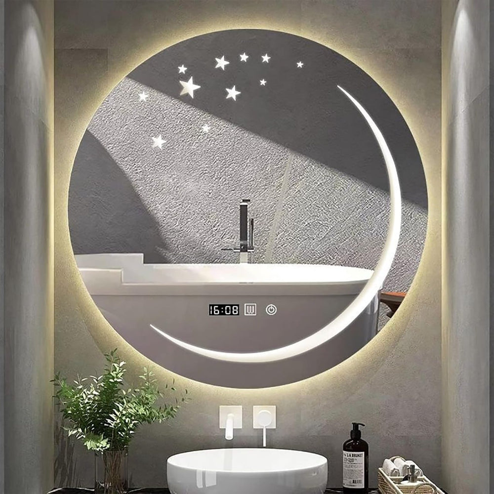 Miroir Murale LED Smart Rond Motif Lune & Étoiles