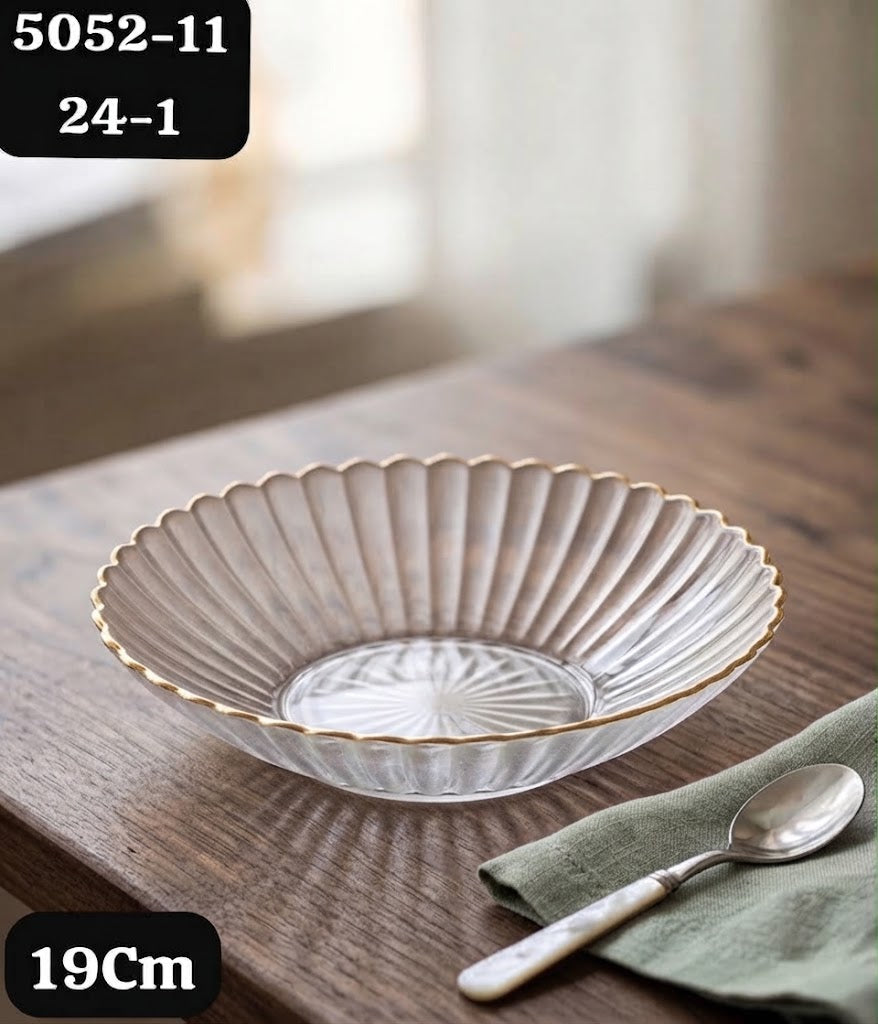 Assiette Creuse en Verre Texture avec Lisere Dore