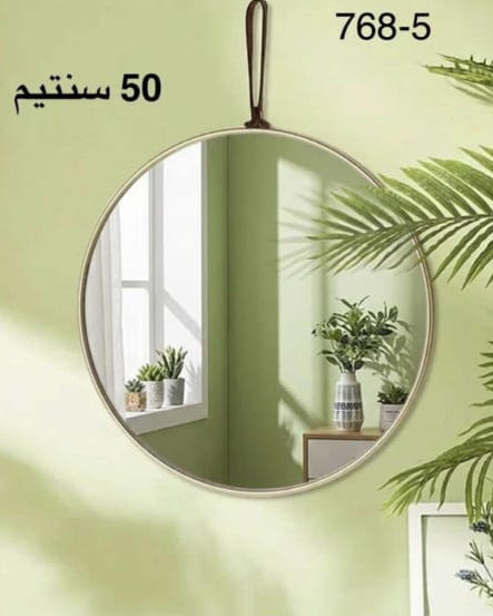 Miroir Mural Rond Design avec Sangle de Suspension