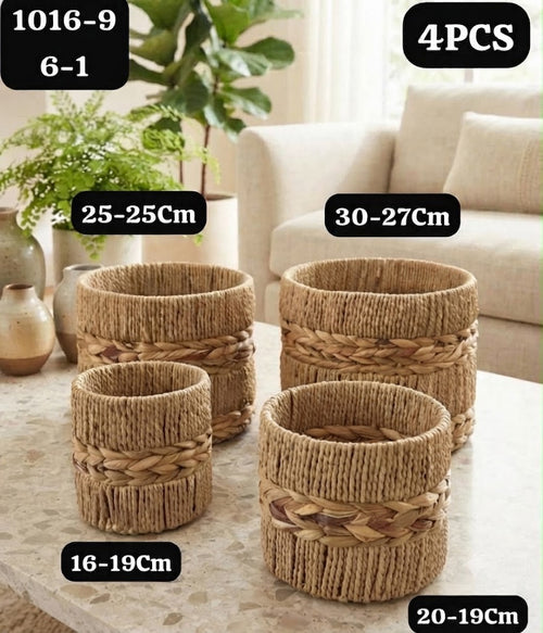 Set de 4 Paniers Ronds en Fibres Naturelles Tressées