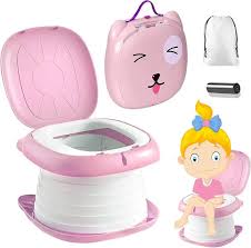 Pot d'Apprentissage Pliable & Portable pour Enfant Motif Chat Rose
