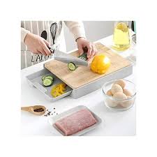 Planche à Découper en Bambou avec Tiroir Bac de Rangement Extractible