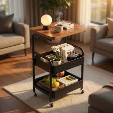 Desserte Roulante Multi-Niveaux & Table d'Appoint en Bois