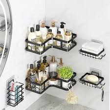 Set d'Étagères d'Angle et Porte-Savons de Salle de Bain Sans Perçage