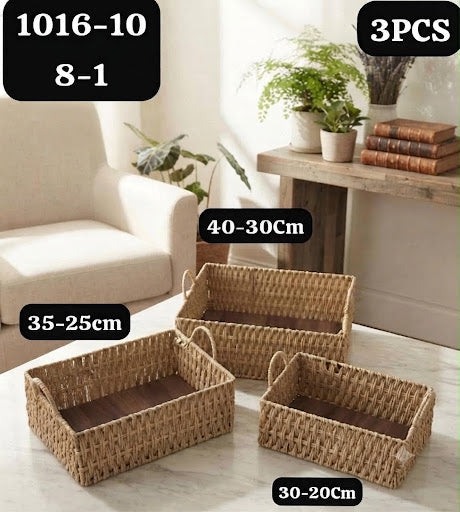Set de 3 Corbeilles de Rangement Rectangulaires en Fibres Tressées
