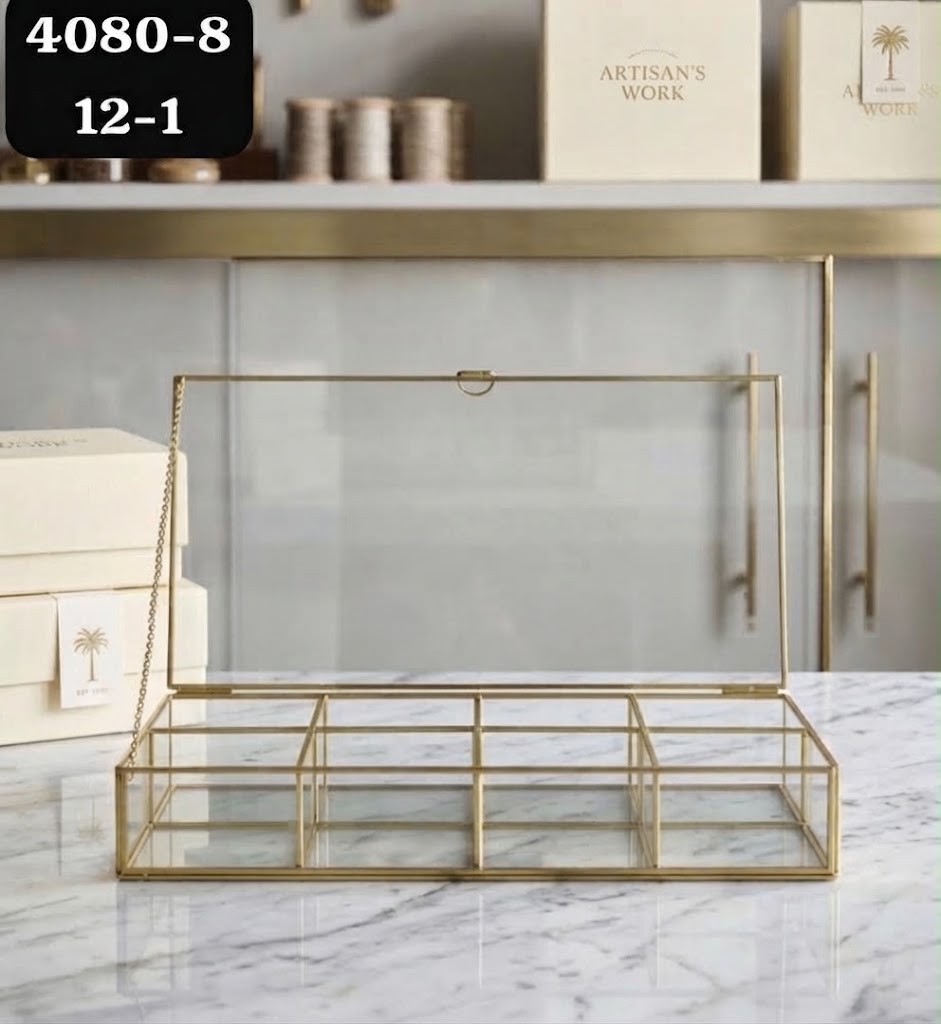 Boîte à Bijoux / Organizeur en Verre et Métal Doré
